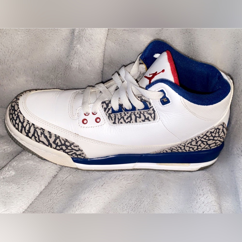 Jordan 3 red white and blue leather
